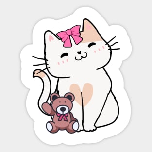 Cute Persian Cat holds a teddy bear Sticker